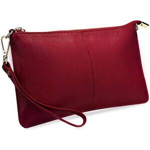 RFID Blocking Red Chain Wristlet Purse Women Small Clutch Zipper Pockets